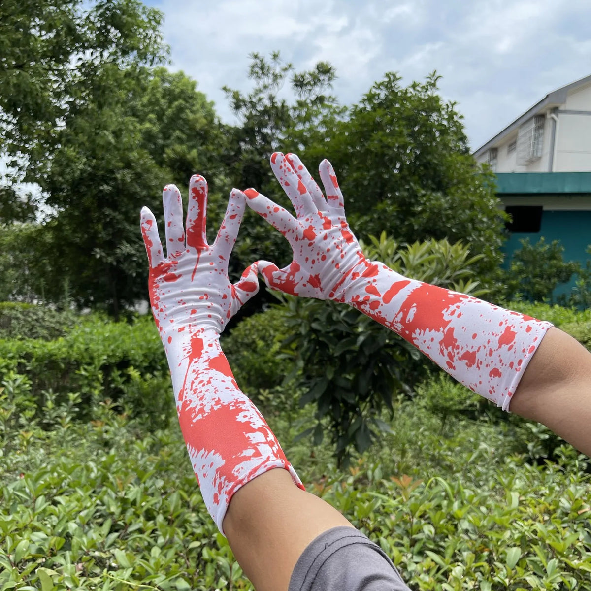 Halloween bloodstain gloves, new blood clot gloves, Cos ghost festival gloves, Halloween printed long tube arm covers