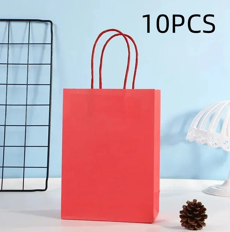 Candy Colorful Shopping Bags 10PCS Kraft Paper Gift Candy Bag Colored Hand-held Paper Bags Wedding Party Decoration Gift