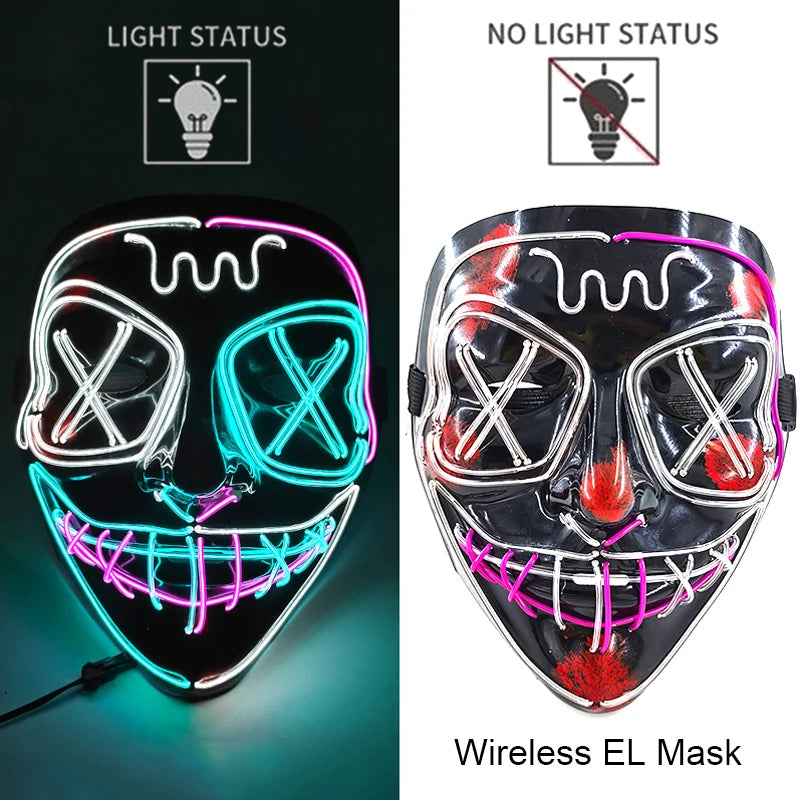 Wireless Neon LED Horror Mask for Halloween Cosplay