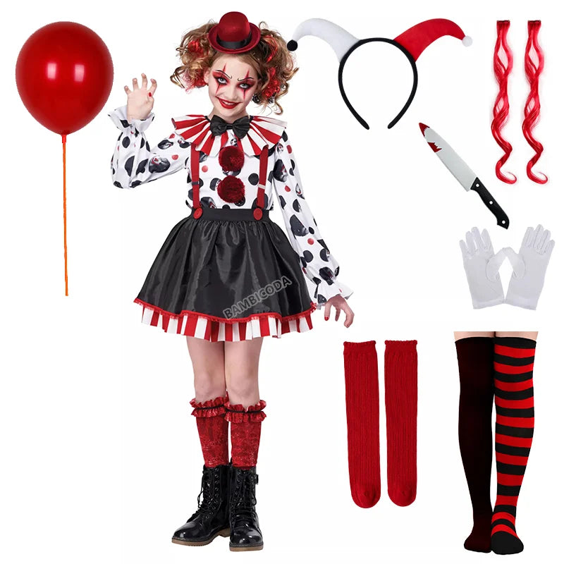 Girls Harlequin Clown Jester Costume 4–10 Years