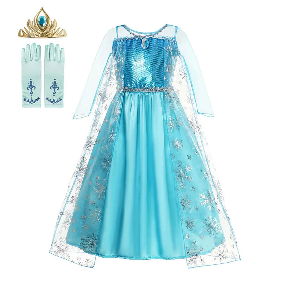 Girls Snow Queen Kids Costumes Girls Carnival Party Prom Gown Elsa Robe-Playing Children Clothing Princess Dress Birthday Dress