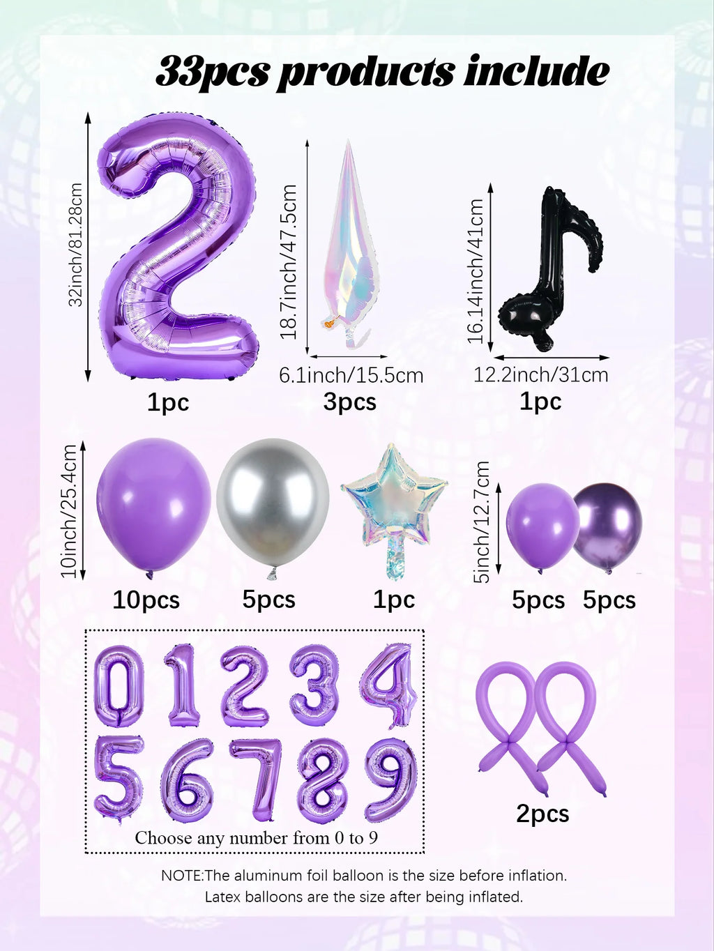33pc Kpop Music-Themed Birthday balloon Pillar Set, Suitable for K-Pop Music-Themed Birthday Party Decorations and Disco-Themed