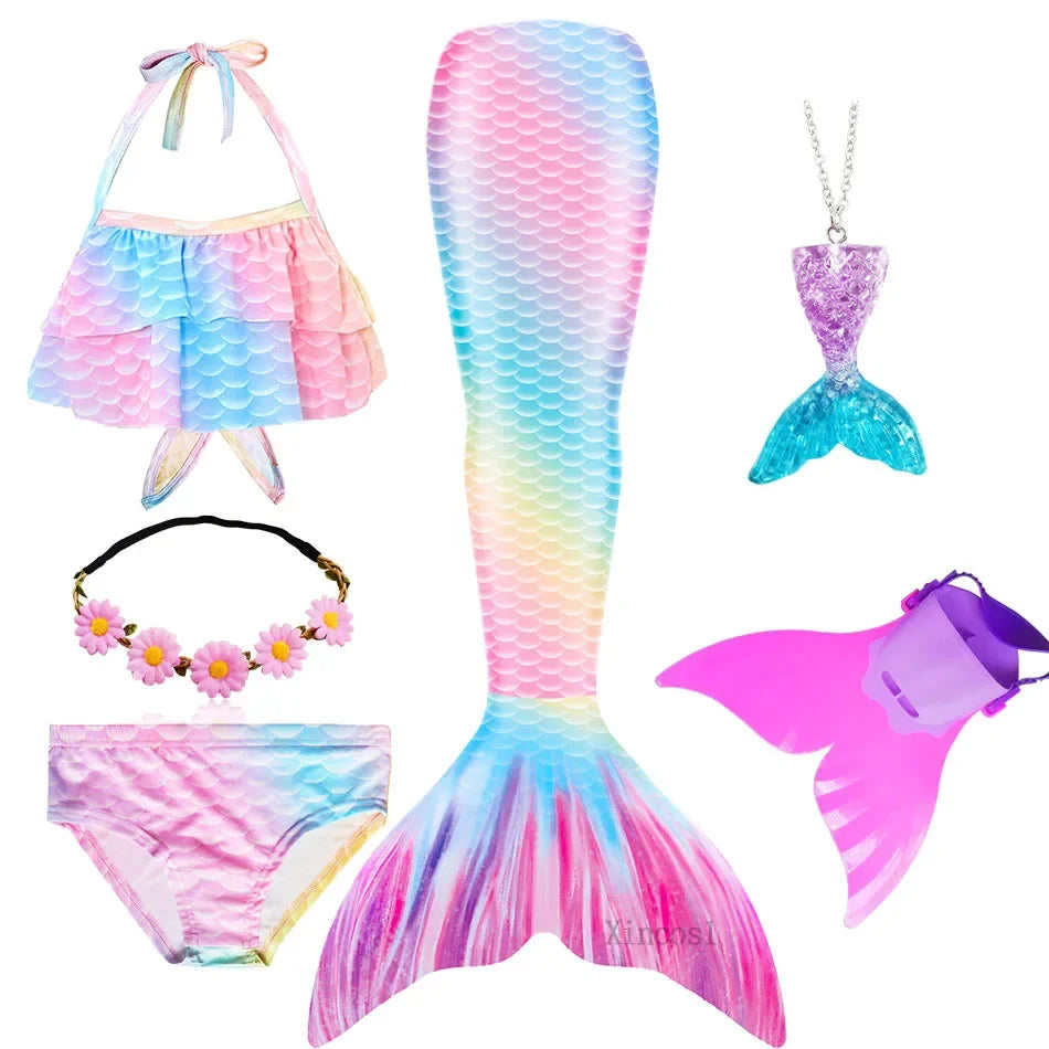 Girls Mermaid Tail Swimsuit Halloween Costume