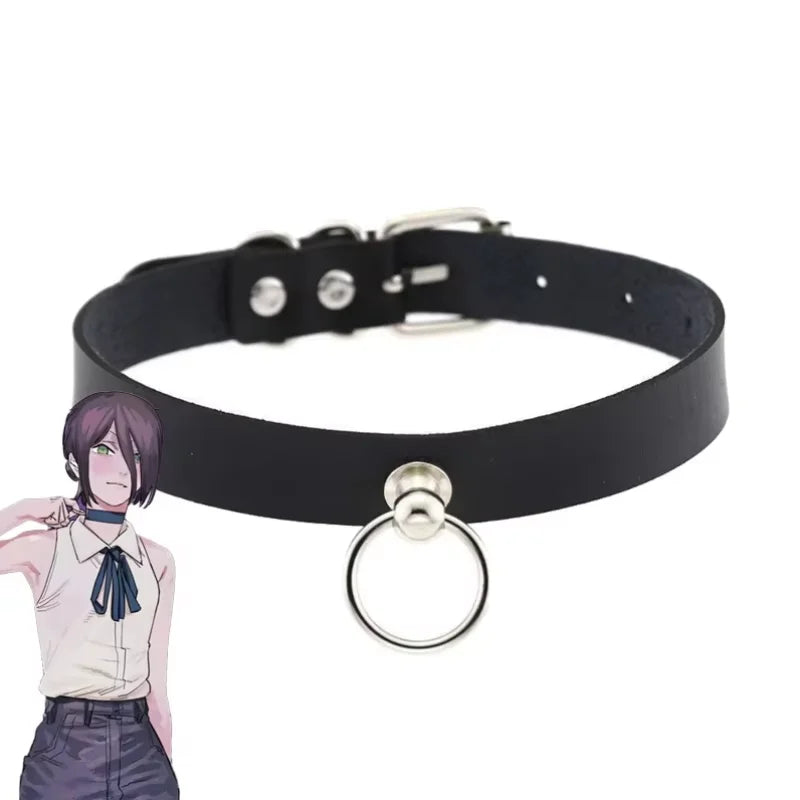 Punk PU Leather Choker with Pull Ring Chain Costume Accessory