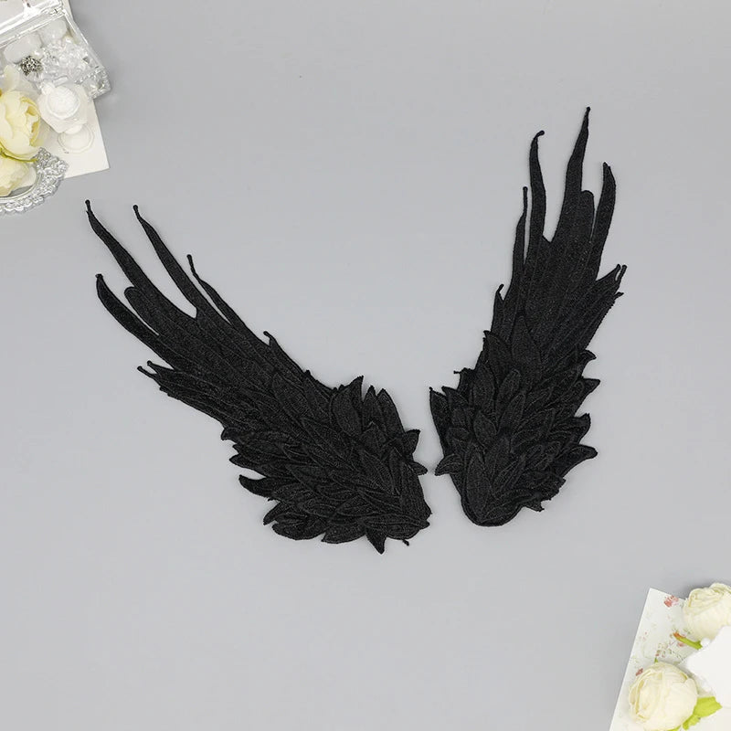 Black Devil Wing Hair Headdress with Feather Embroidery