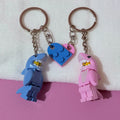 2-Piece Shark Heart Keychain Set Pink & Blue Building Block Design