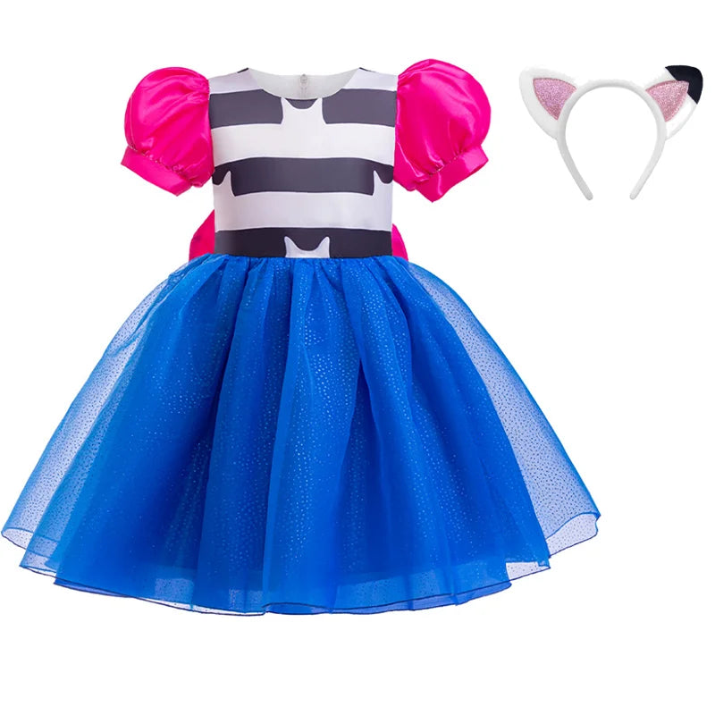 Girls Cat Inspired Princess Dress with Puff Sleeves and Tulle