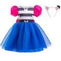 Girls Cat Inspired Princess Dress with Puff Sleeves and Tulle