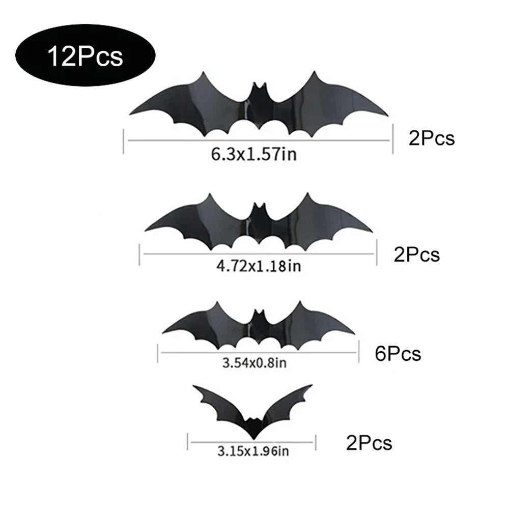 Halloween Bats Decorations,3D Pvc Bat on The Wall,Black Bats Wall Stickers,Halloween Scary Props