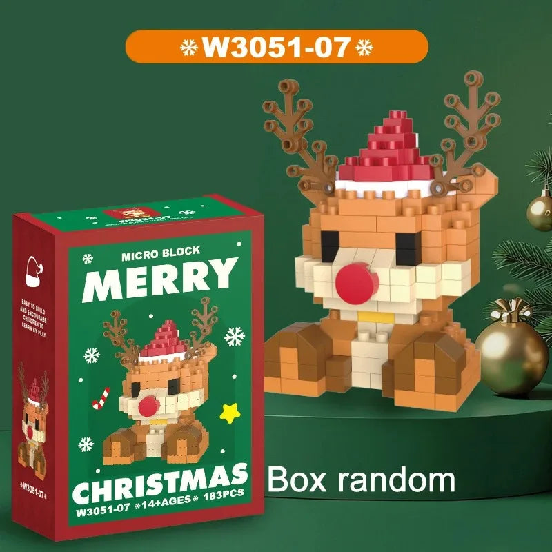 Christmas Gifts Micro Building Block Series Santa Claus Reindeer Puzzle Assembling Bricks Table Decoration Toys Kids