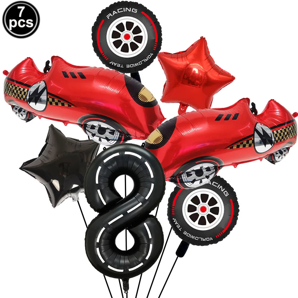 Racing Car Balloon Traffic Cone Balloon Tire Wheel Balloons Black White Checkered Race Car Theme Kids Birthday Party Decorations