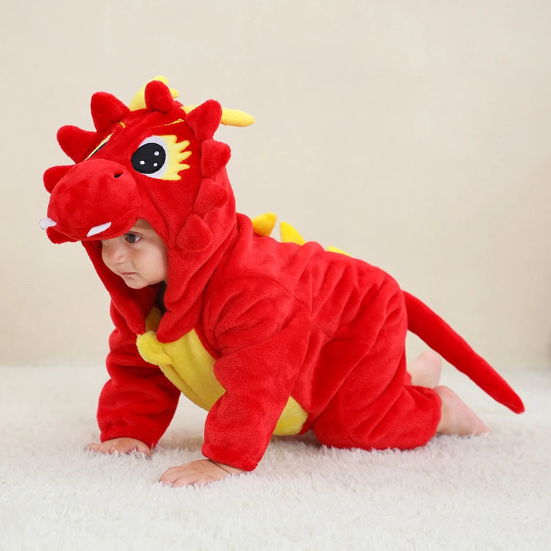 MICHLEY Carniva Baby Rompers Winter Clothes Flannel Hooded Bodysuits Pajamas Animals Overall Jumpsuit For Girls Boys Kids