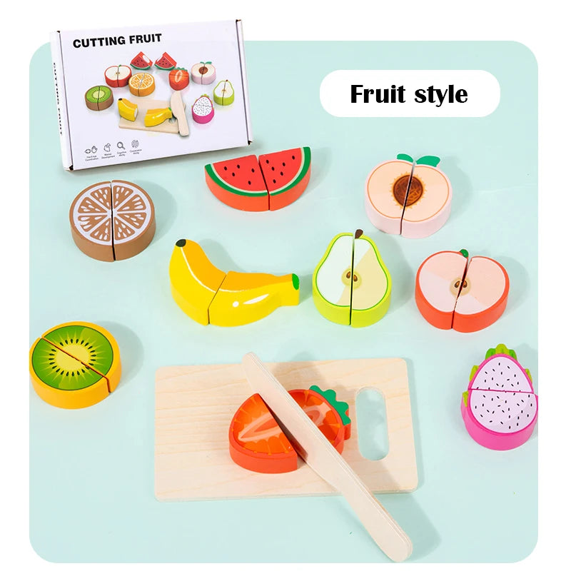 Wooden Kitchen Pretend Toy Simulation Cutting Fruit Food Game Velcro Play Kitchen Accessories Montessori Educational Toy For Kid