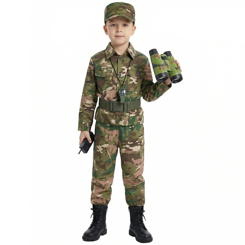 Kids Camouflage Soldier Costume Set with Compass & Whistle
