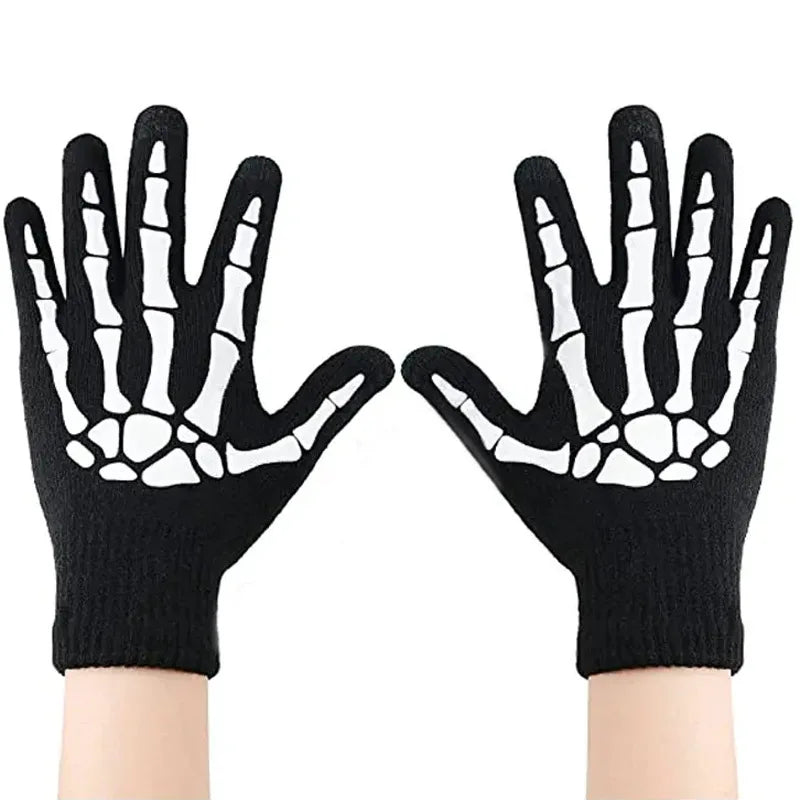 Halloween Skull Ghost Claw Printed Fluorescent Glow-in-the-Dark Gloves Women Adult Outdoor Riding Warm Knitted Gloves Cosplay