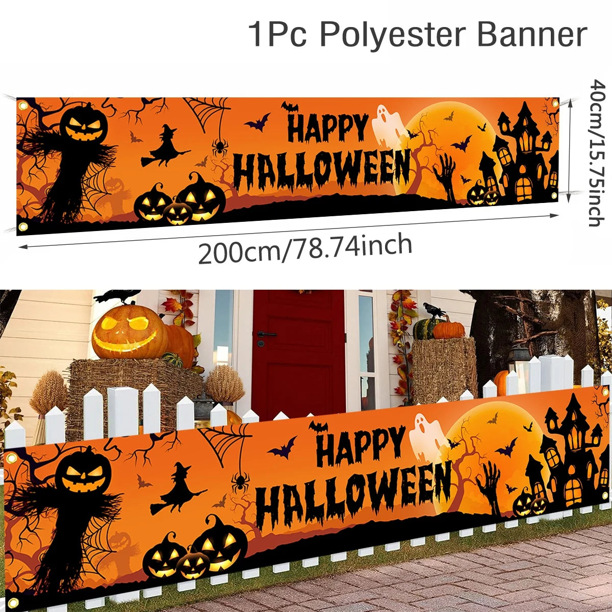 Happy Halloween Outdoor Banner Pumpkin Bat Party Decoration