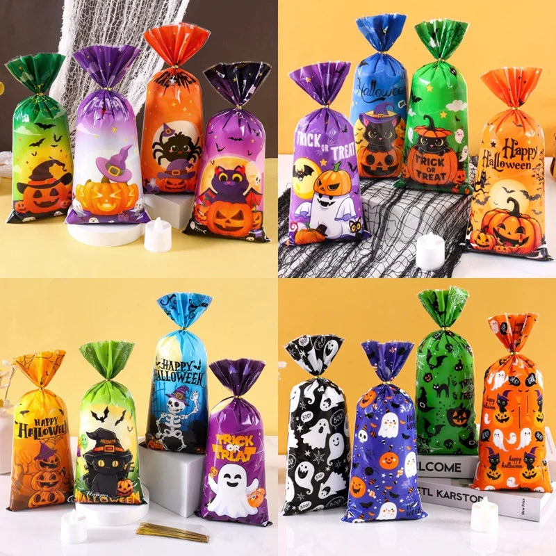 25/50/100pcs Halloween Pumpkin Candy Bags Trick Or Treat Gift Cookie Packing Bags for Happy Halloween Party Decor Supplies