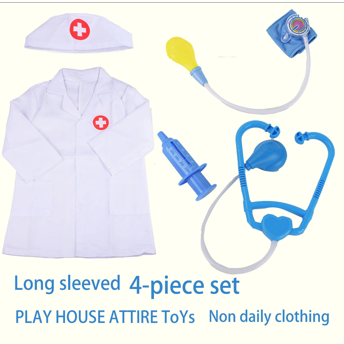 Children'S Family Doctor Suit Short/ Long Sleeved Stethoscope Syringe Nurse Role-Playing Simulation Blood Pressure Monito Toys