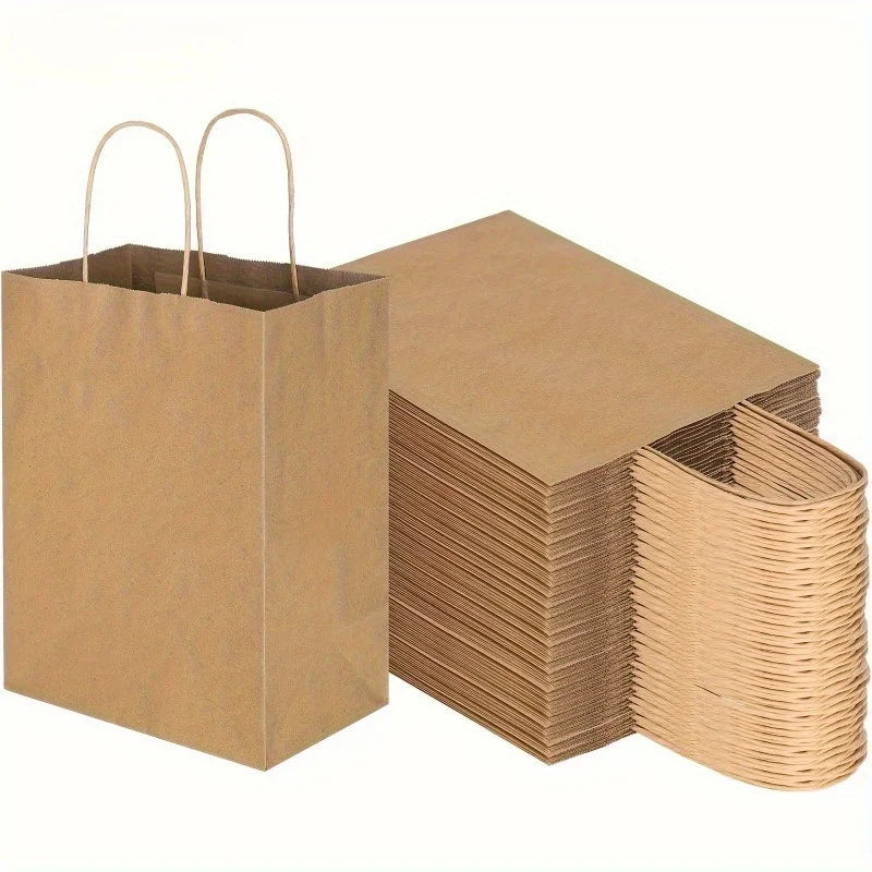 10/30/50pcs Brown Kraft Paper Bags with Handles Presents Bag Party Wedding Gifts Bags Shopping Grocery Craft Packaging Bulk