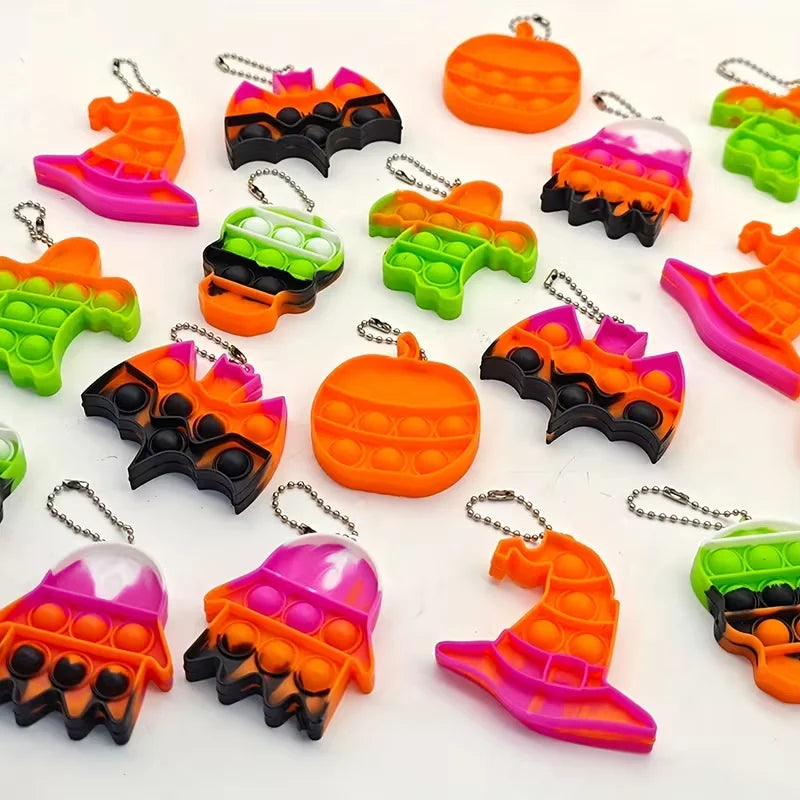 6/12Pcs Halloween Mini Pop Keychain Ghost Pumpkin Witch Hat Ornaments Halloween Party Goodie Bags Stuffer Trick or Treat Toy