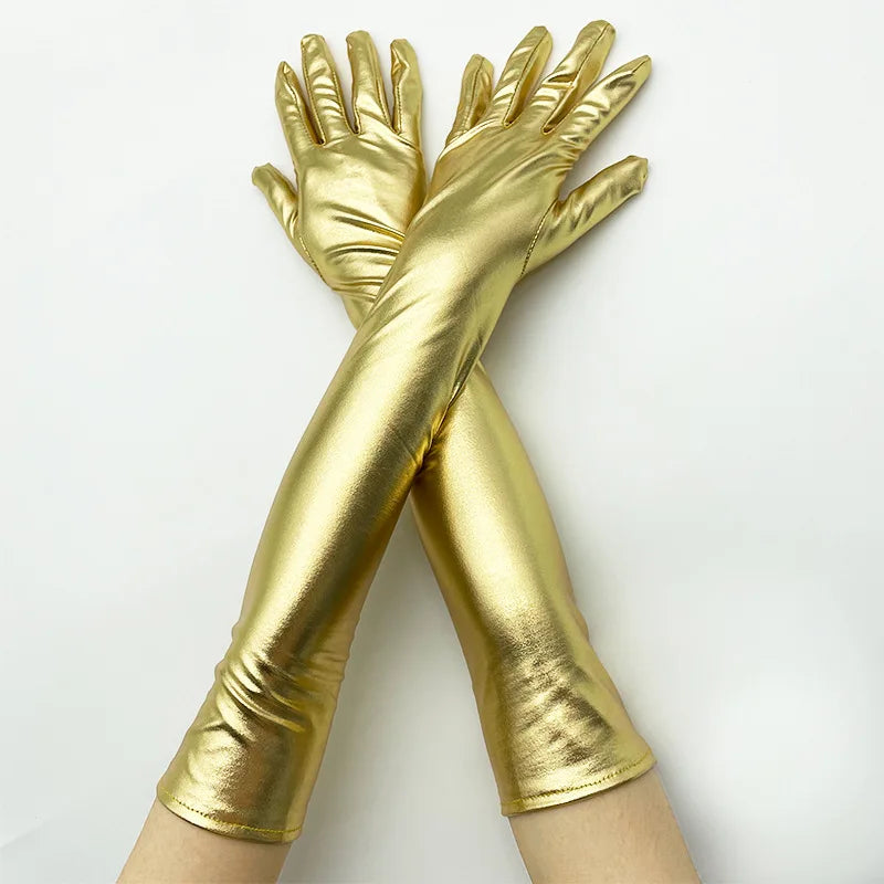 48cm Women Patent Leather Solid Gloves Stage Performance Halloween Cosplay Nightclub Pole Dance Fashion Street Concert