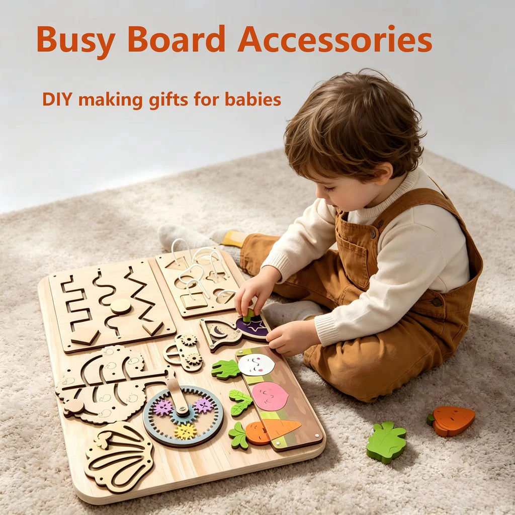 Montessori Busy Board Toys For Children Educational Games DIY Busy Board Parts Wooden Toys Sensory Board Games Puzzles For Kids