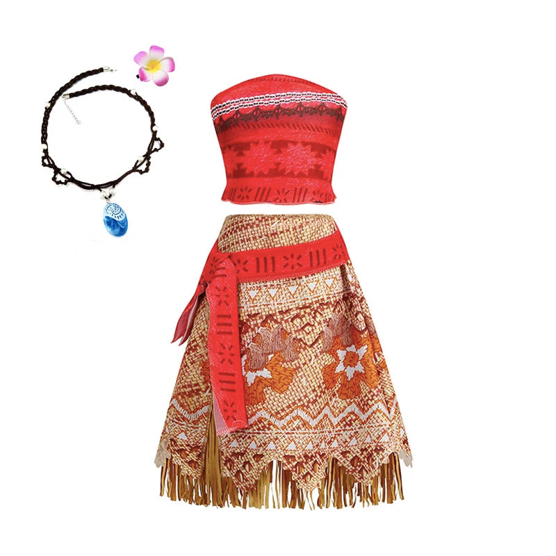 Girls Island Princess Costume Dress with Headwear & Necklace