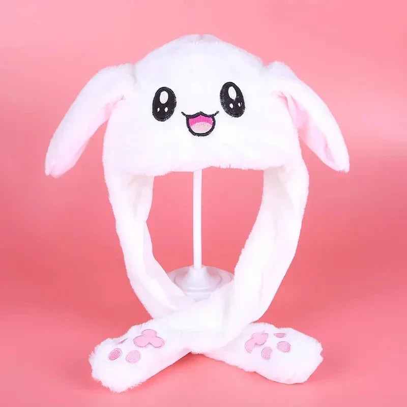 Plush Rabbit Hat with Moving Ears for Kids and Adults