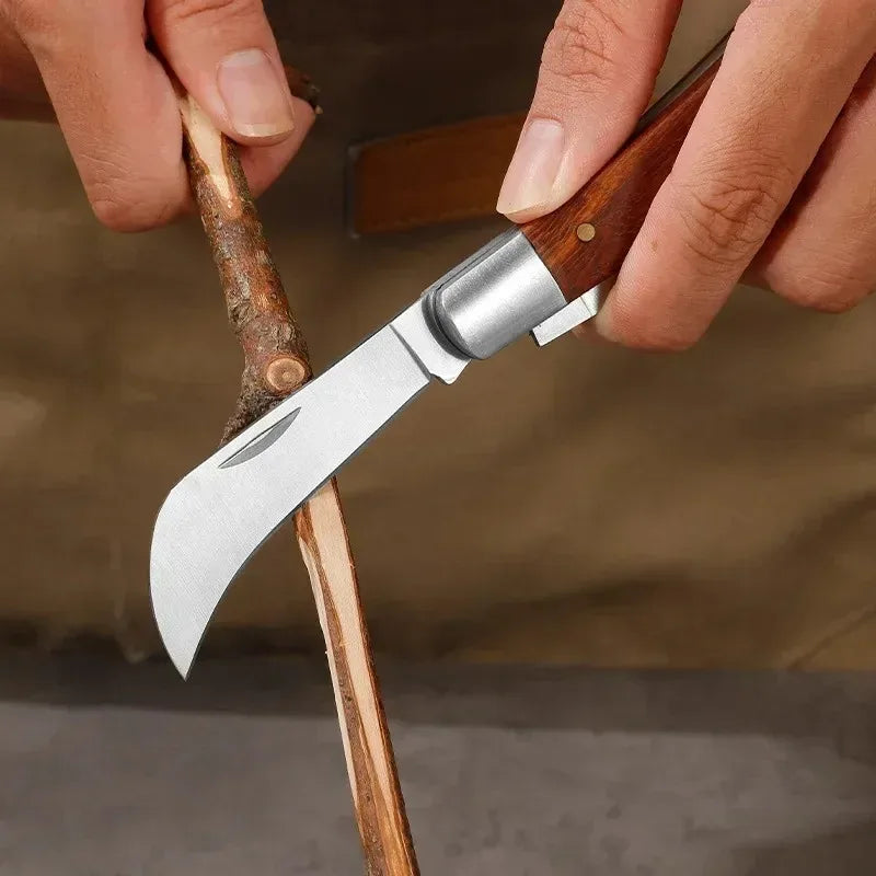 Folding Grafting Knife Grafting Tools Grafting Pruning Knife Professional Garden Fruit Tree Grafting Cutter Wooden Handle Knife