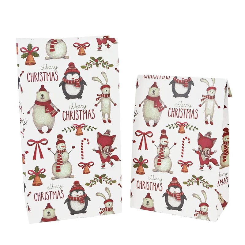 10pcs Kraft Paper Candy Cookie Bag Santa Claus Snowman Christmas Gift Packing Bags Xmas Navidad New Year Party Decor Supplies