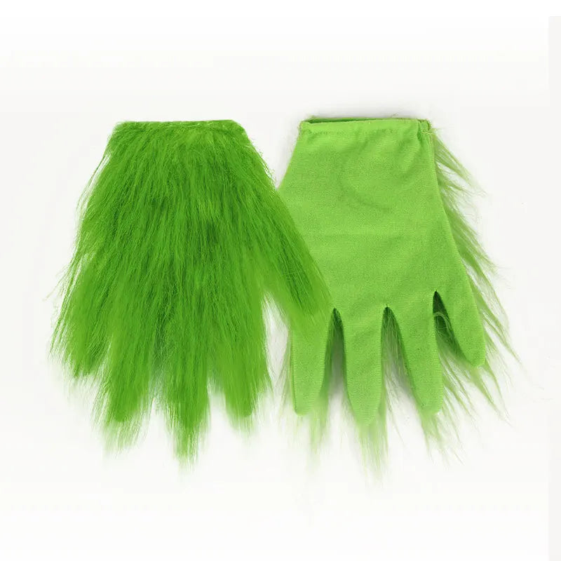 Christmas Thief Costume Set with Red Hat Green Mask and Gloves