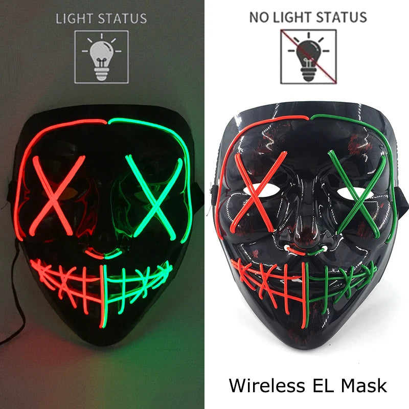 Wireless Neon LED Horror Mask for Halloween Cosplay