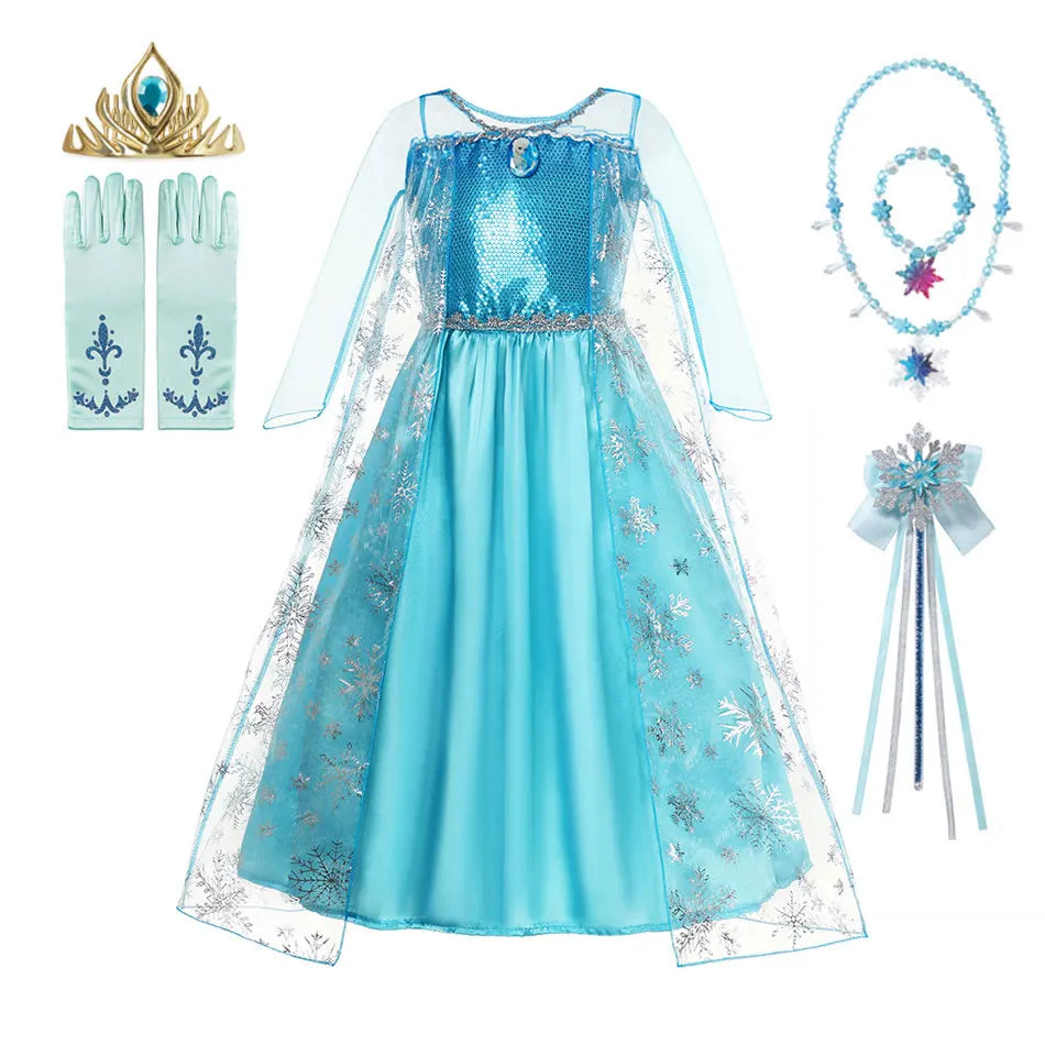 Girls Snow Queen Kids Costumes Girls Carnival Party Prom Gown Elsa Robe-Playing Children Clothing Princess Dress Birthday Dress