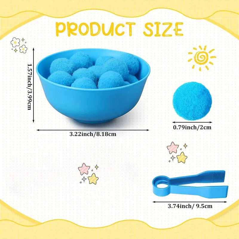 Children Counting and Sorting Toys Pom Poms Rainbow Colors Plastic Bowls Tweezers Fine Motor Skill Children Learning Toys