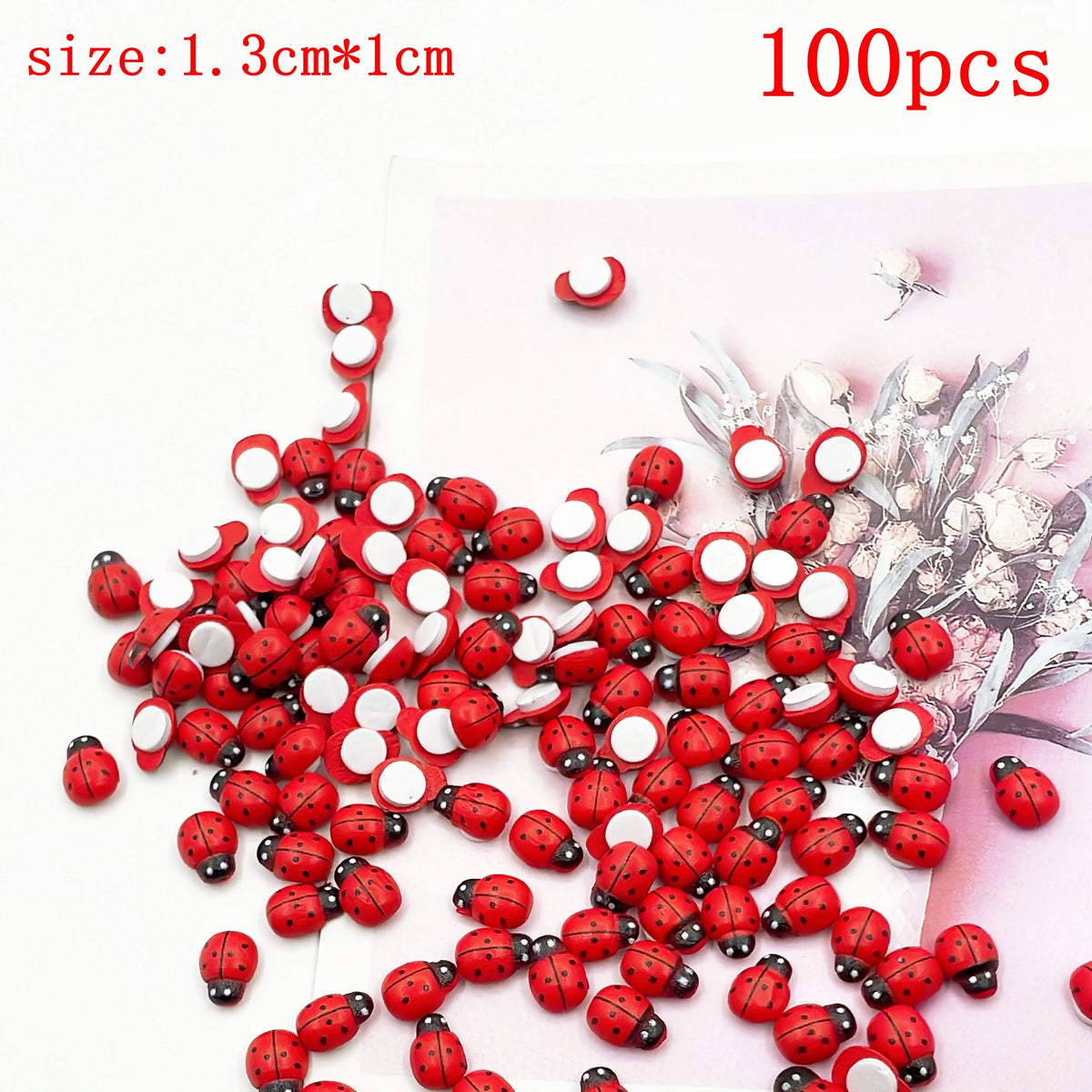 100pcs Wooden Mini Ladybugs Stickers, 8x11mm Self Adhesive Red Painted DIY Craft Scrapbooking Home Garden  Party Decoration