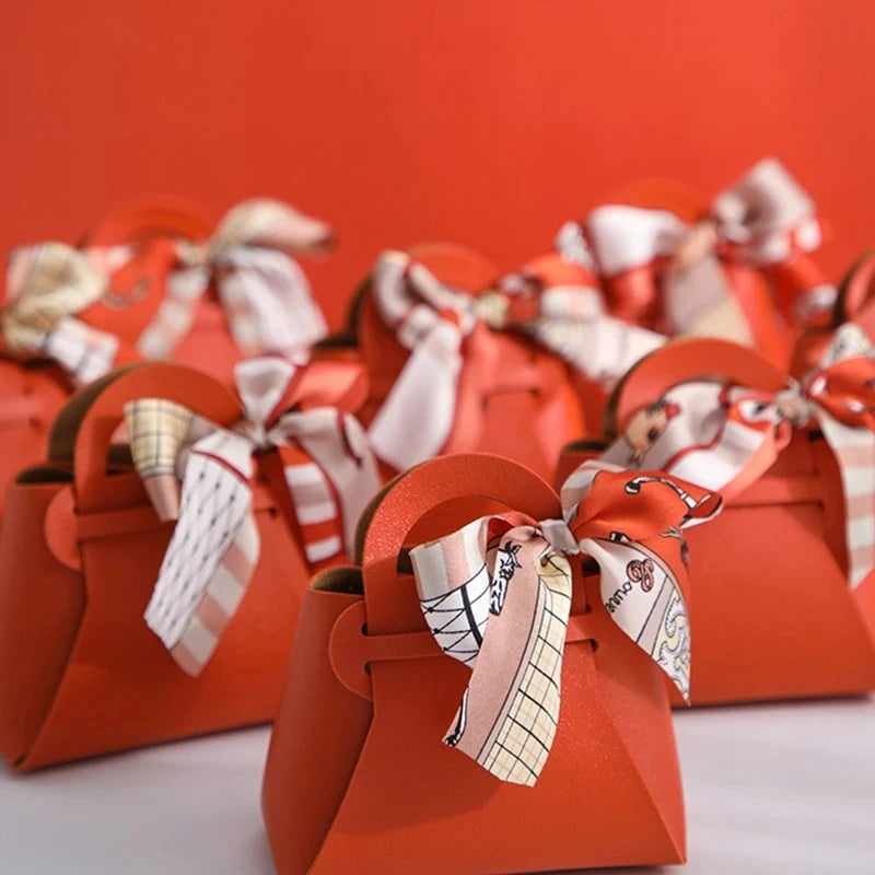 10PCS Distribute Leather Pink Gift Bags Wedding Favour Bag for Guest Mini Handbag with Ribbon Candy Packaging Box Party Decor