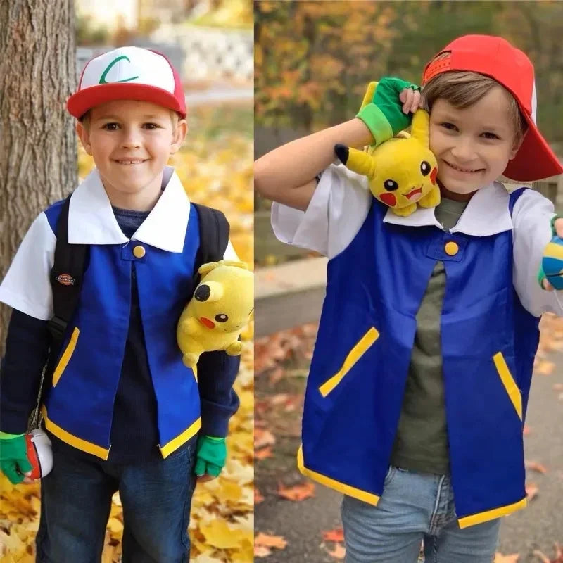 Blue Anime Trainer Cosplay Costume with Jacket, Cap & Gloves