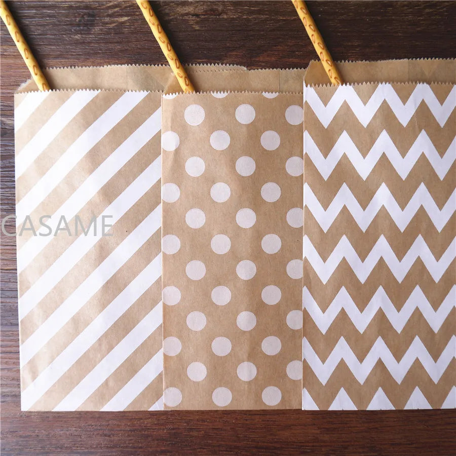 50pcs/ Lot treat candy bag high quality Party Favor Paper Bags Chevron Polka Dot Stripe Printed Paper craft Bags Bakery Bags