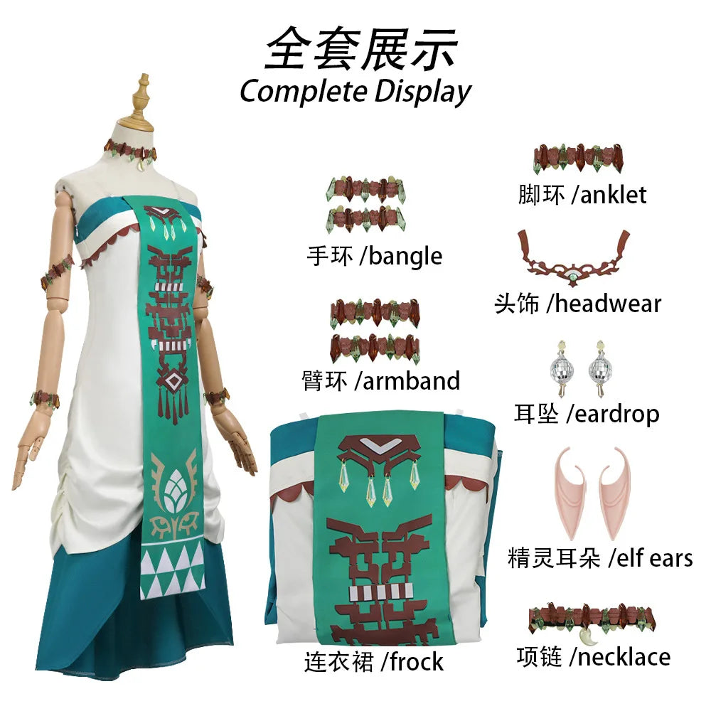 Fantasy Princess Cosplay Dress with Wig & Headdress Set