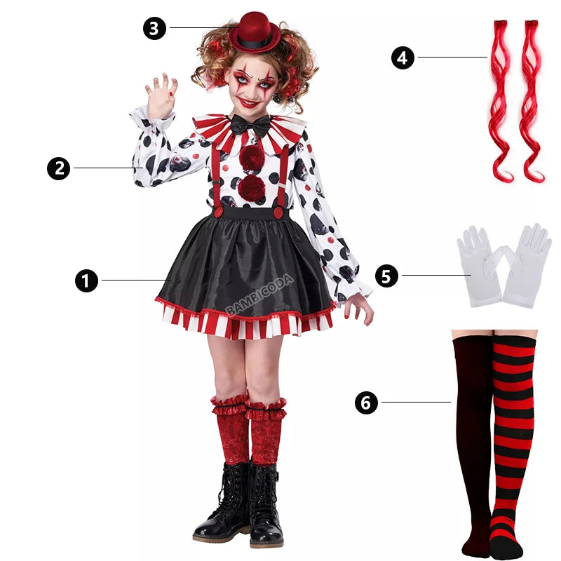 Girls Harlequin Clown Jester Costume 4–10 Years