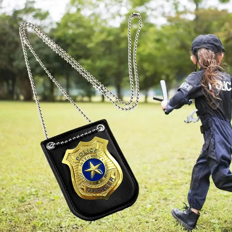 Police Badge with Chain Belt Clip for Costume Role Play