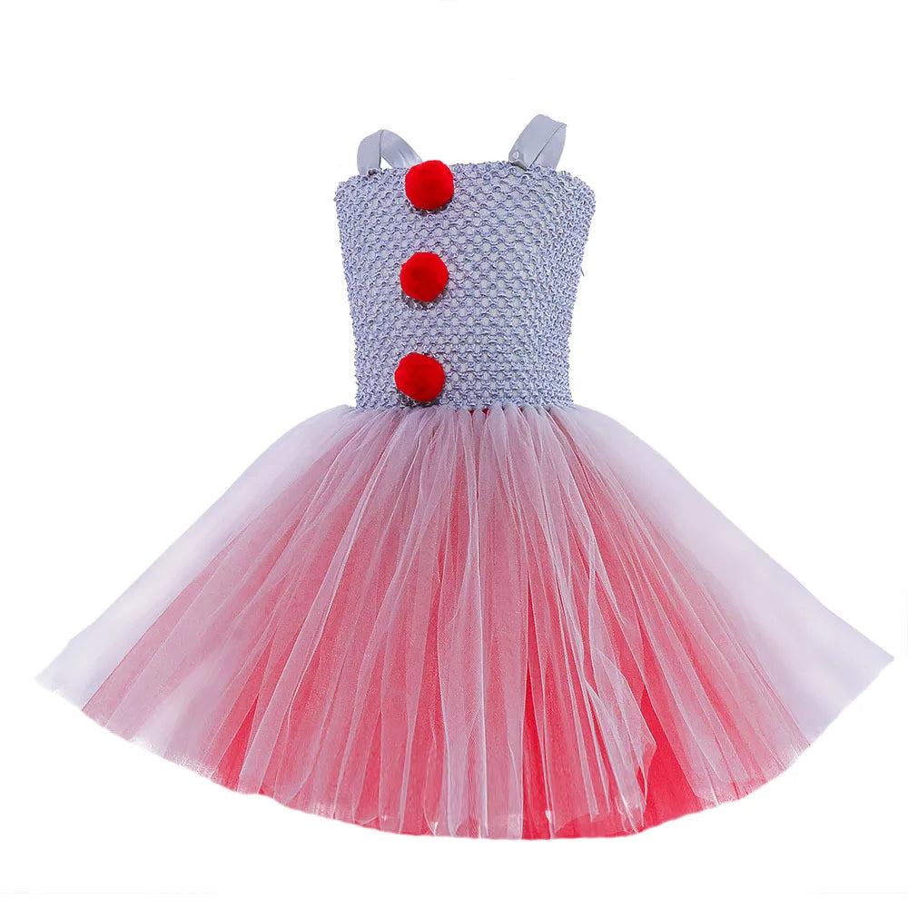 Girls Gray Clown Tutu Dress Halloween Costume