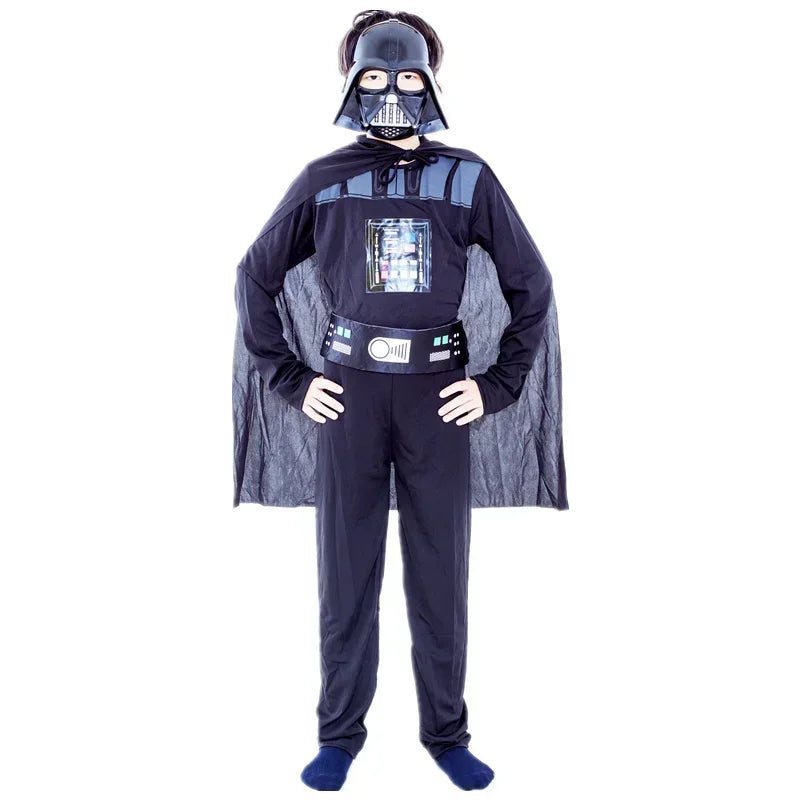 Boys Dark Villain Cape & Mask Costume with Printed Onesie