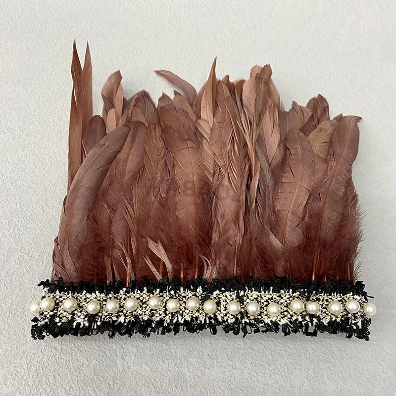 Natural Feather Wrist Cuffs Elegant Fur Sleeve Arm Accessories Gothic Halloween Cosplay Feather Gloves Pearl Arm Cuff 2pcs