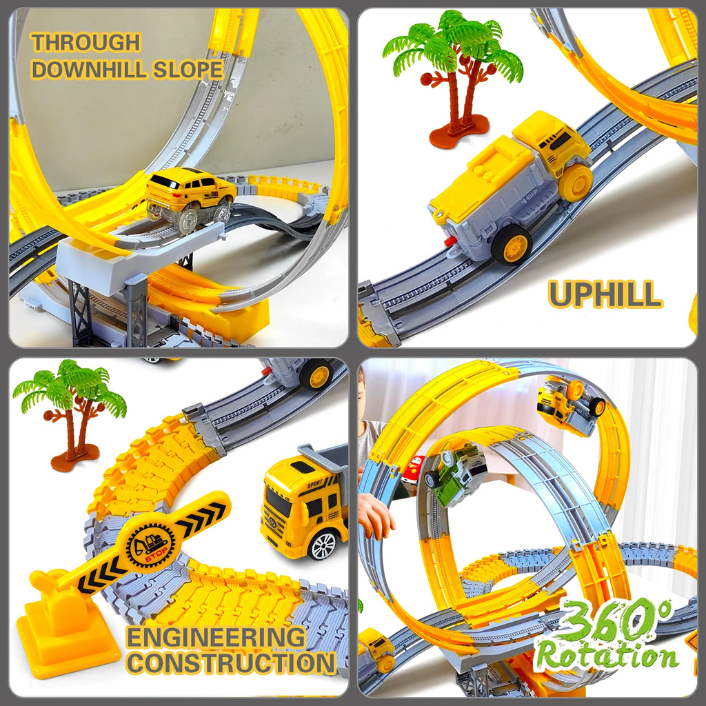 Children Electric Track Toy Car Engineering Minin Car Set Kids Puzzle Boy Toys Track Car Anti-gravity Track Train Gift for Kid