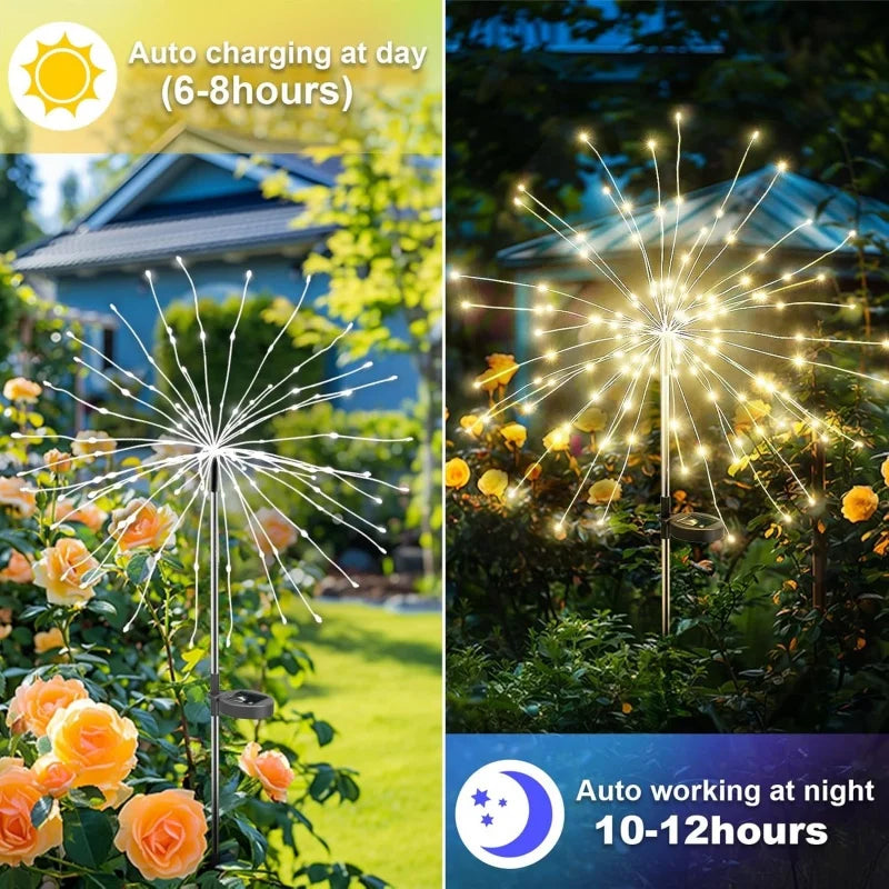 Solar Lights Outdoor Decorative Copper Wire 200 LED Firework Light Waterproof DIY Decorating Yard Garden Patio - Gardening Gifts