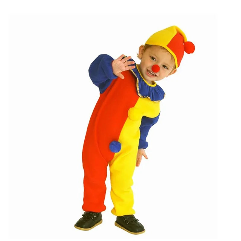 Kids Clown Circus Costume Jumpsuit with Hat for Halloween