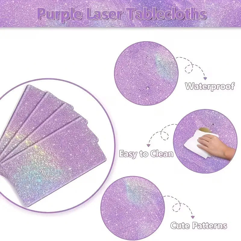 1/3pc Purple Iridescent Disposable Tablecloth Rainbow Laser Birthday Decoration Tablecloth for Bridal Wedding Party Supplies