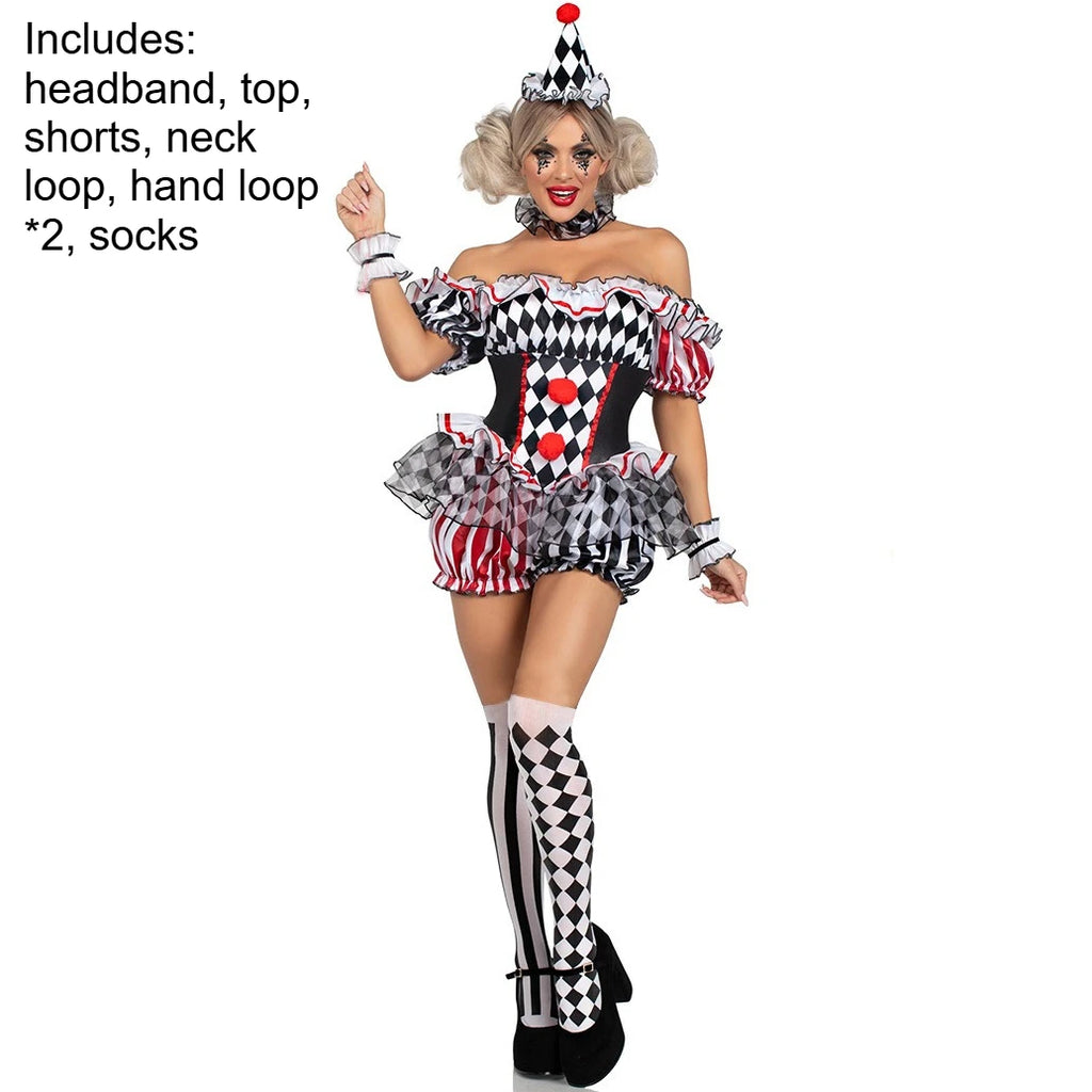 Women’s Clown Jester Costume Dress for Halloween & Parties
