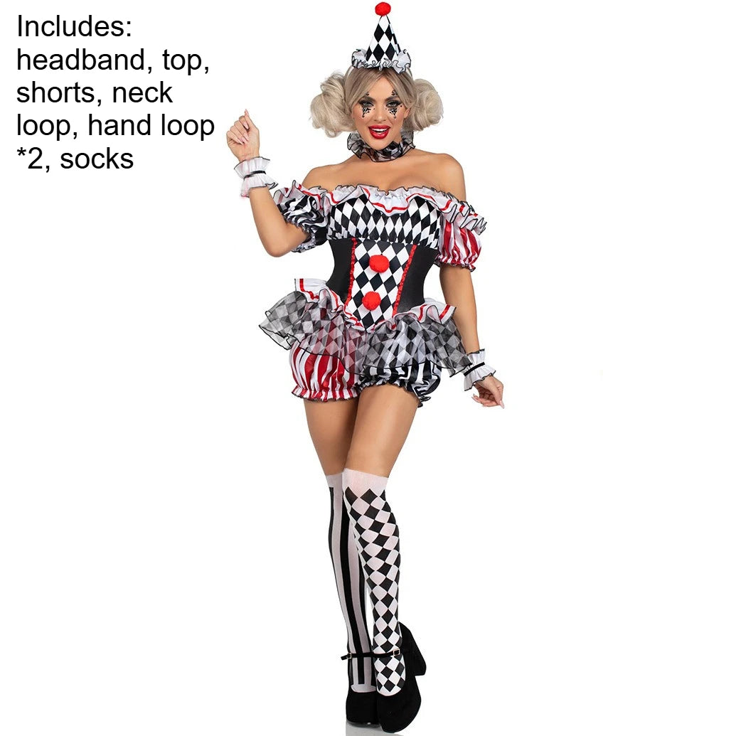 Women’s Clown Jester Costume Dress for Halloween & Parties